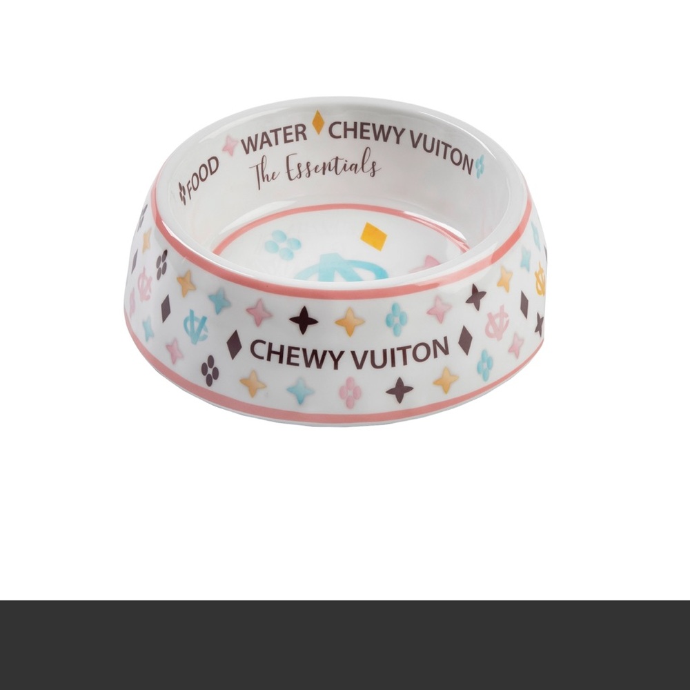 White Chewy Vuitton Dog Bowl(Small)